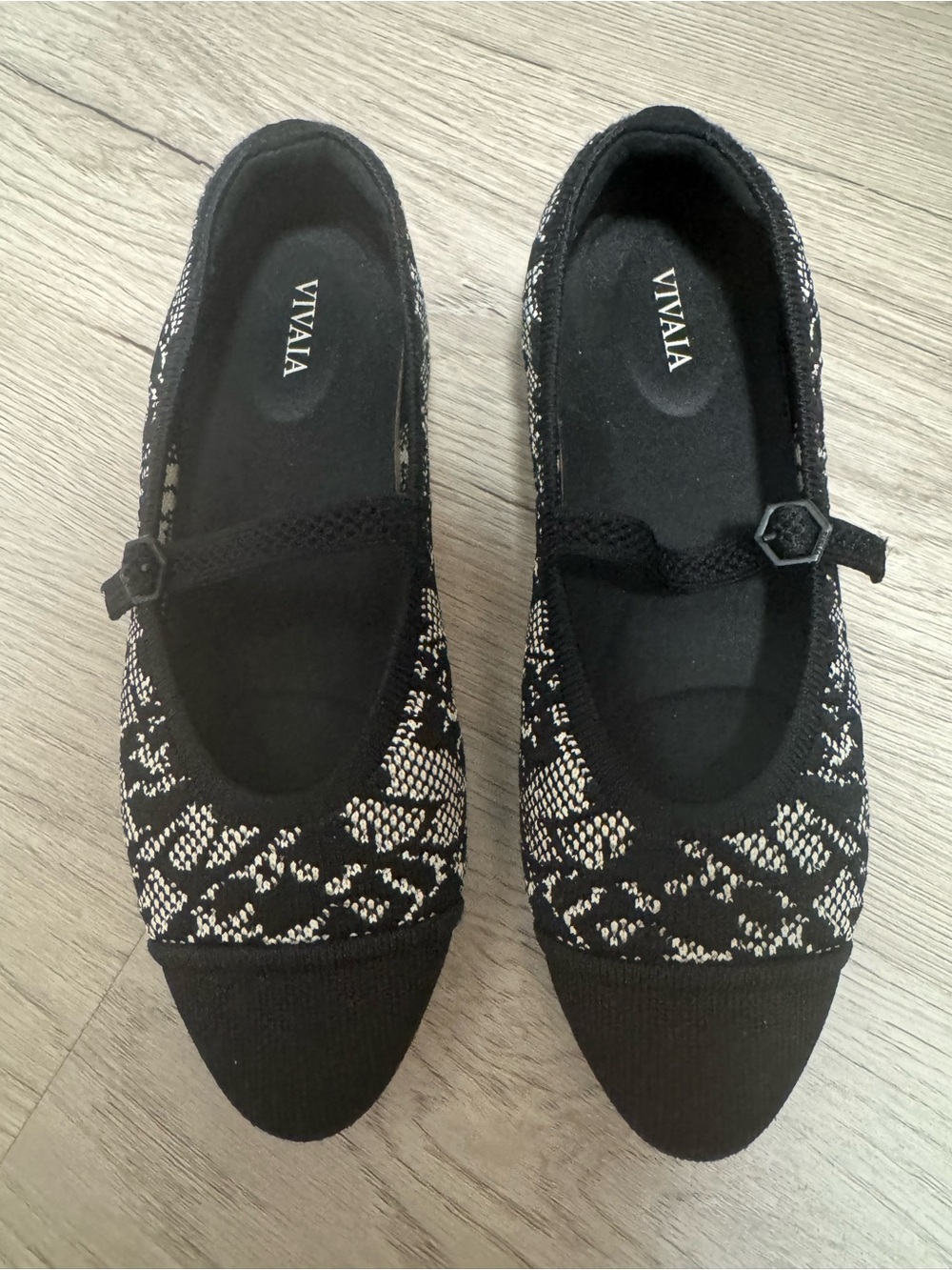 VIVAIA Black White Lace Mary Jane Ballet Flats Size 37 (US6.5)